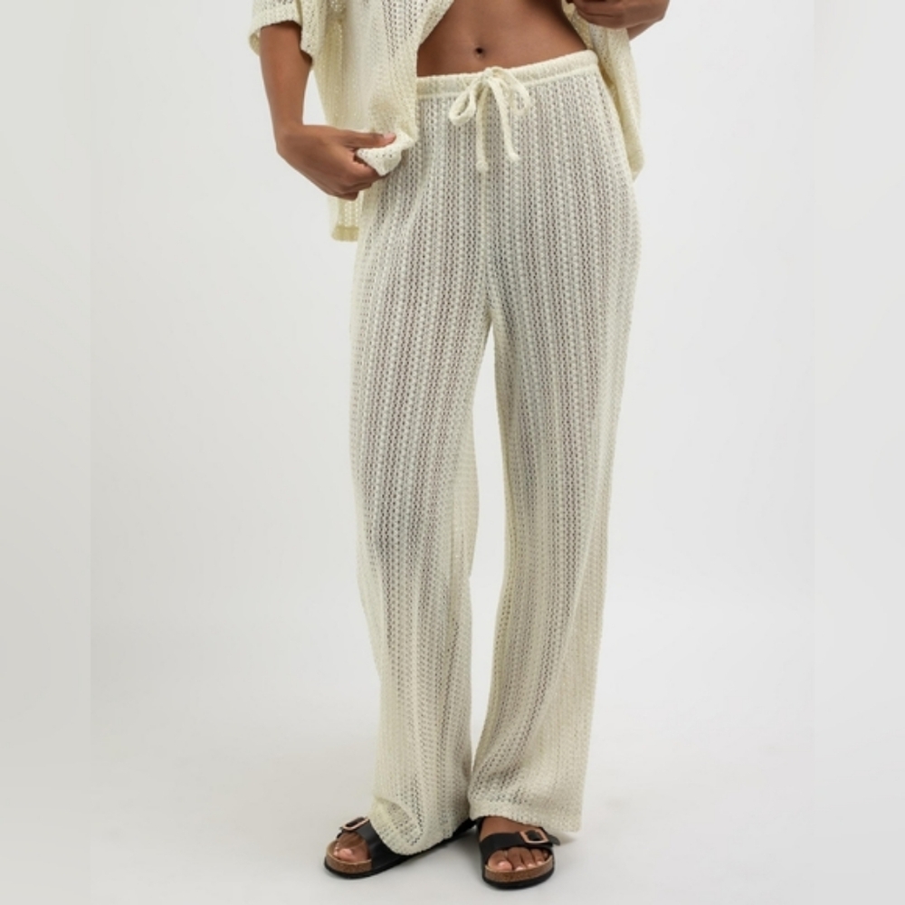 NWT-Cream Knit Drawstring Wim Cover Up Pants-size XL #F18
